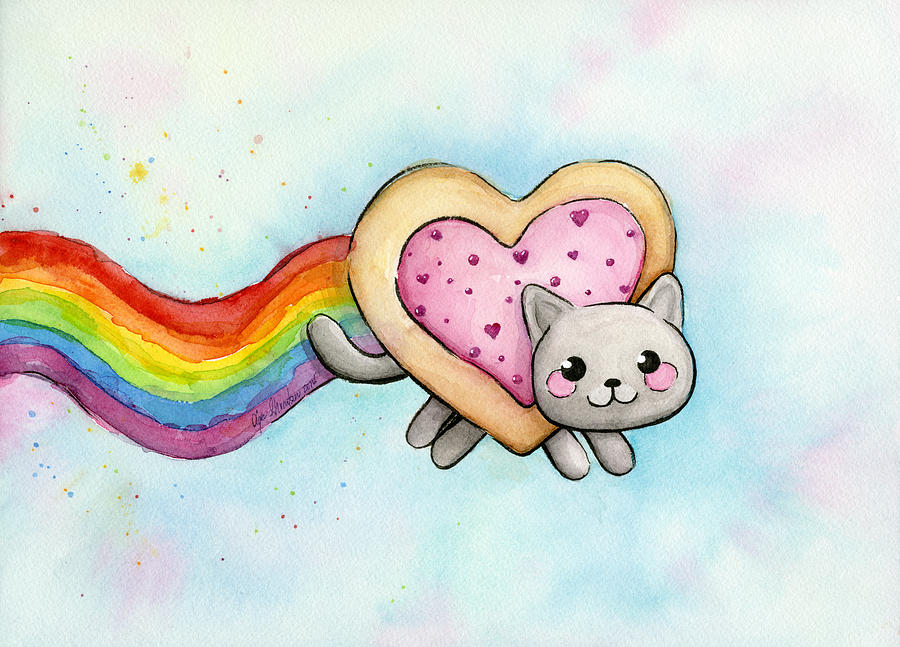 900x647 Nyan Cat Valentine Heart Painting By Olga Shvartsur - Nyan Cat Painting