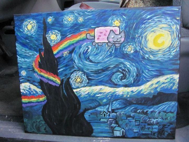 720x540 Nyan Cat No Quadro Noite Estrelada Things I Love - Nyan Cat Painting