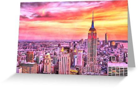 441x283 Nyc Sunset Watercolor Painting New York City Big Apple Brooklyn - Nyc Painting