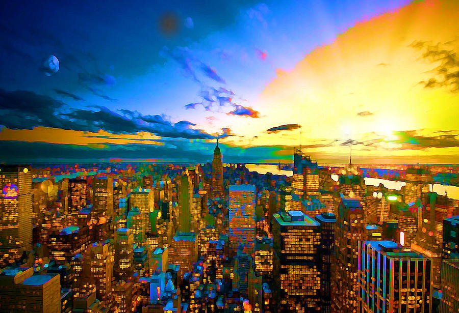 900x615 Nyc Lights Painting By Myhy - Nyc Painting