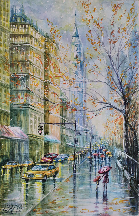 570x881 Commissioned Painting New York Painting Watercolor Painting - Nyc Painting