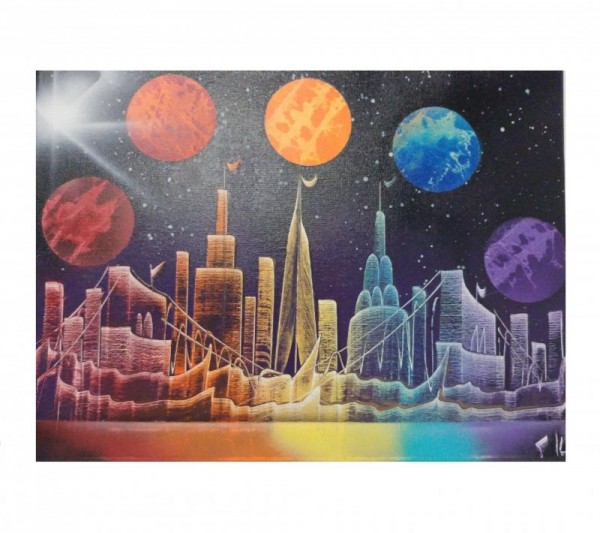 600x533 New York City Street Painting - Nyc Skyline Painting