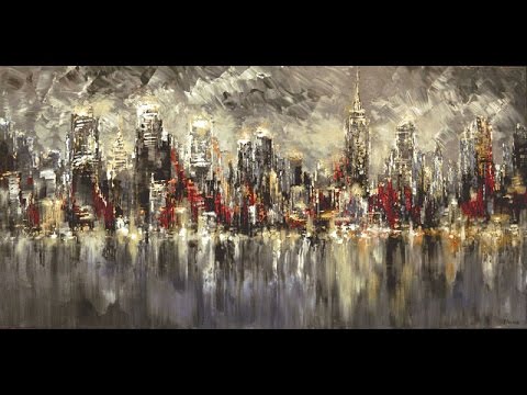 480x360 New York City Large Skyline Painting Live Palette Knife Demo Speed - Nyc Skyline Painting