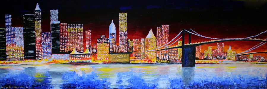 900x302 New York Skyline By Leeuwtje - Nyc Skyline Painting
