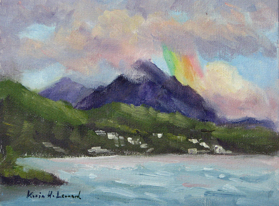 900x664 Oahu North Shore Rainbow Painting By Karin Leonard - Oahu Painting