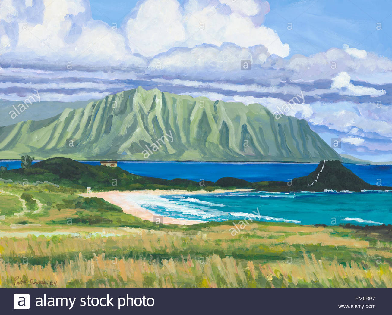 1300x1046 Pyramid Rock, Hawaii, Oahu, Pyramid Rock And Kualoa Point In Stock - Oahu Painting