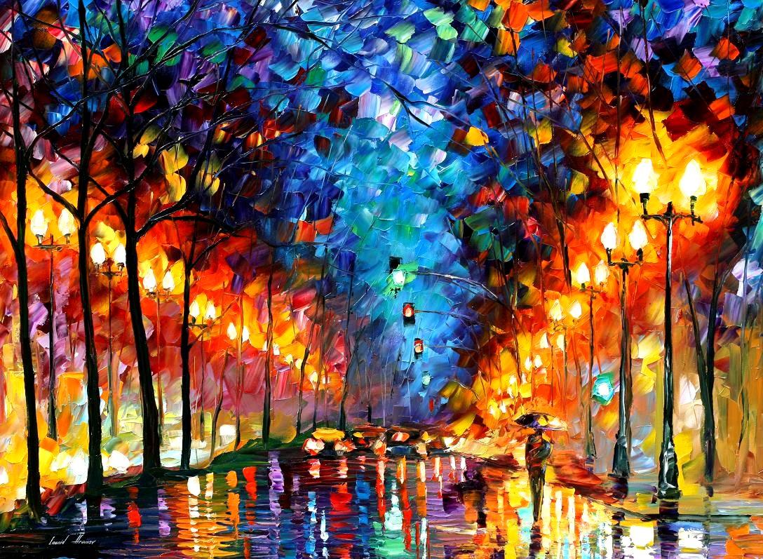 1088x797 Oakland Rain Palette Knife Oil Painting On Canvas By Leonid - Oakland Painting