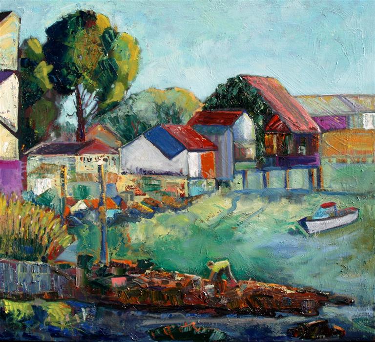 768x700 Oakland Estuary Clam Digger By James Hartman - Oakland Painting