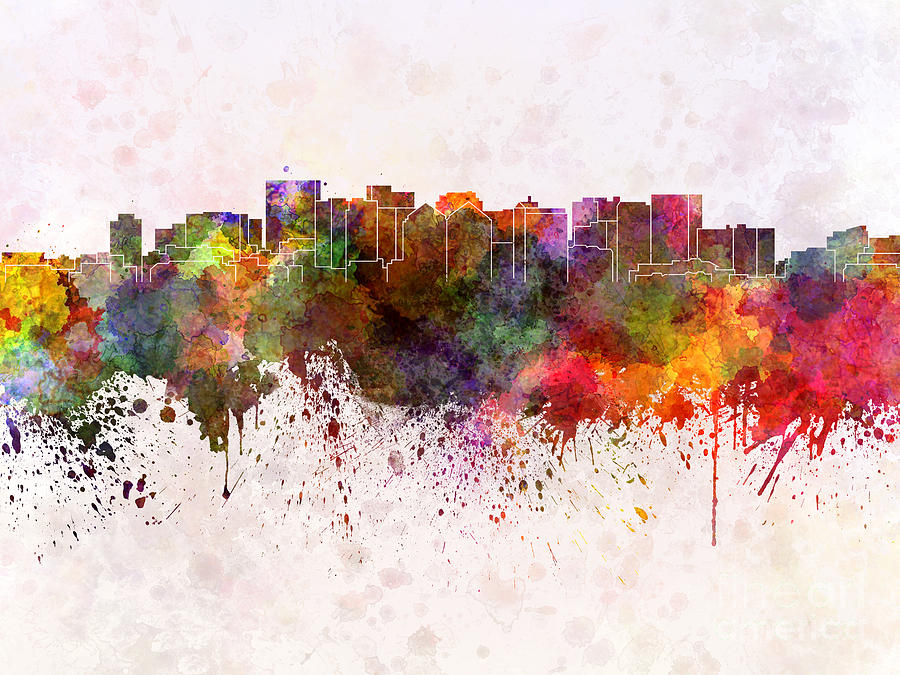 900x675 Oakland Skyline In Watercolor Background Painting By Pablo Romero - Oakland Painting