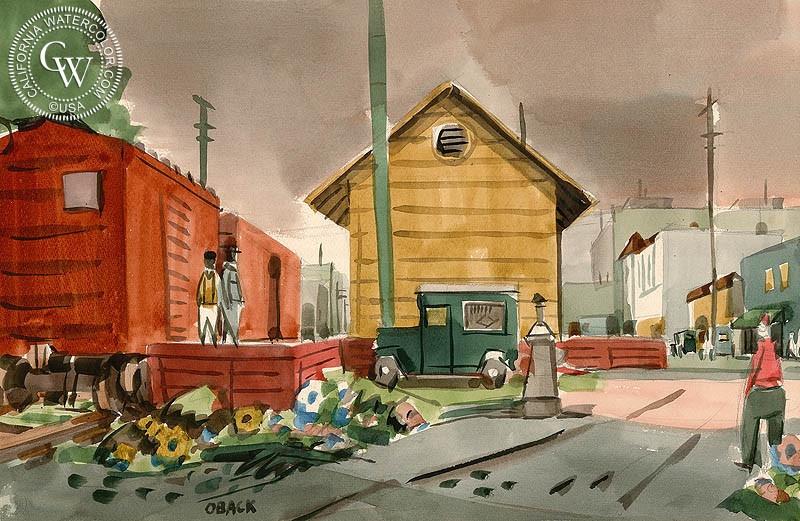 800x521 Southern Pacific Roundhouse, Oakland, C. 1951, Art By N. Eric - Oakland Painting