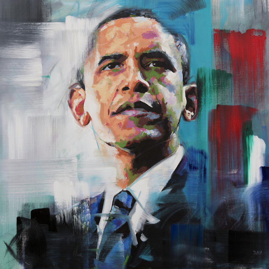 900x900 Obama Painting By Richard Day - Obama Oil Painting
