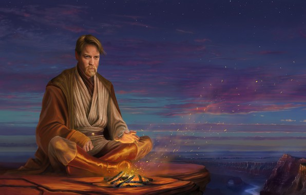 596x380 Wallpaper The Sky, Clouds, Sunset, The Fire, Star Wars, Art, Jedi - Obi Wan Kenobi Painting
