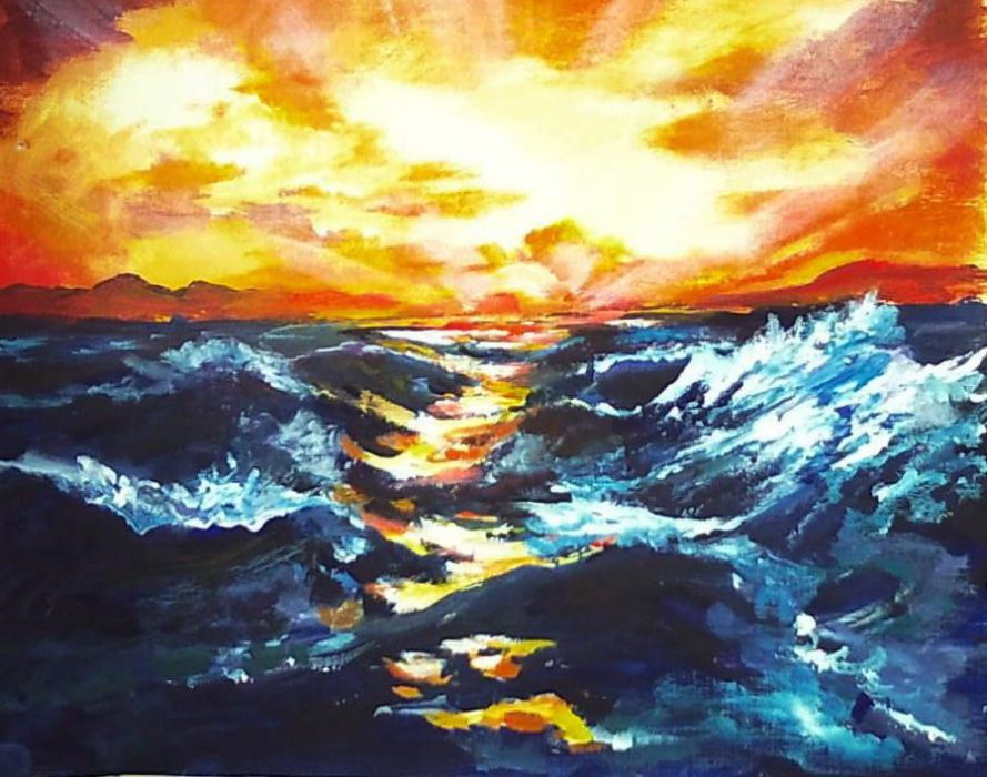 889x700 Ocean Sunset - Ocean Acrylic Painting