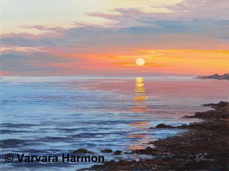 450x336 Sunrise On The Ocean, Realistic Acrylic Painting Of Ocean Sunrise - Ocean Acrylic Painting