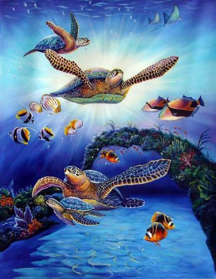440x568 Famous Art Sea Creatures Chelonian Oil Painting In Sea - Ocean Animal Painting
