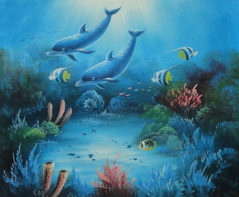 954x785 Framed Magical Underwater Sea World Oil Painting Animal Marine - Ocean Animal Painting