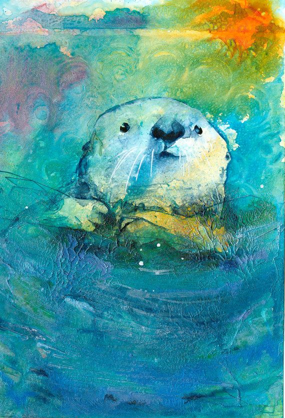 570x836 Sea Otter Fine Art Print Otter Paintingocean Wildlife Painting - Ocean Animal Painting
