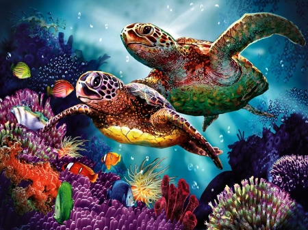 450x337 Sea Turtle Mother F2cmp - Ocean Animal Painting