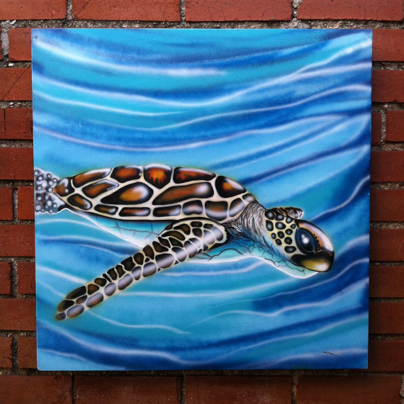 570x570 Sea Turtle Original Ocean Animal Painting By Mr.mizu - Ocean Animal Painting