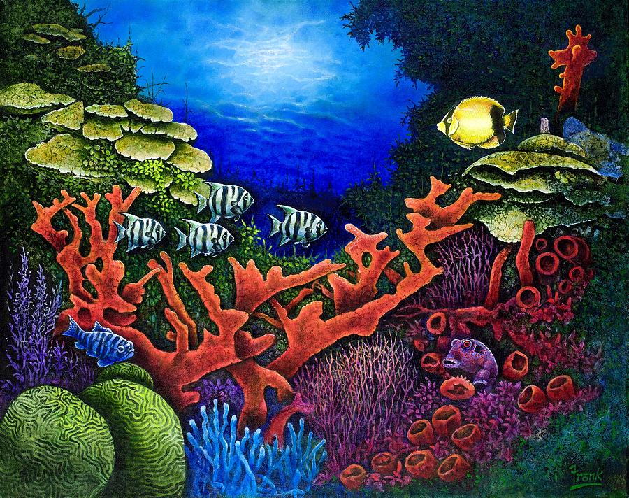 900x712 Undersea Creatures Ii Painting By Michael Frank - Ocean Animal Painting