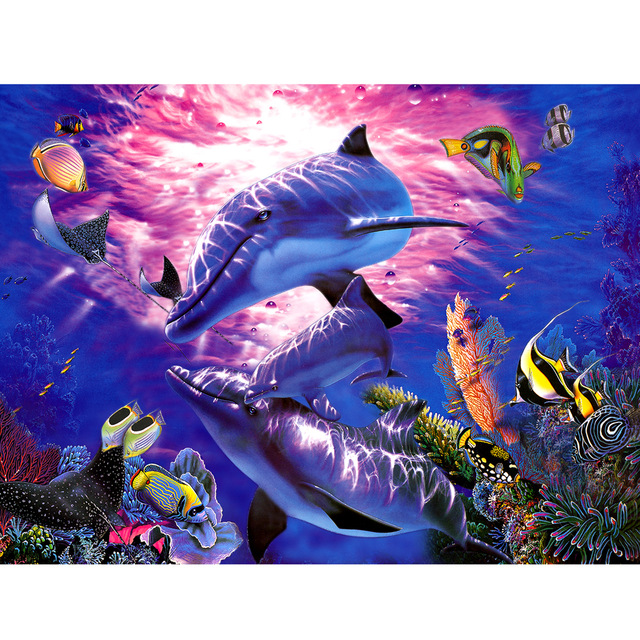 640x640 Dolphin Fish Sea Ocean Animal 5d Diy Diamond Painting Craft - Ocean Animal Painting