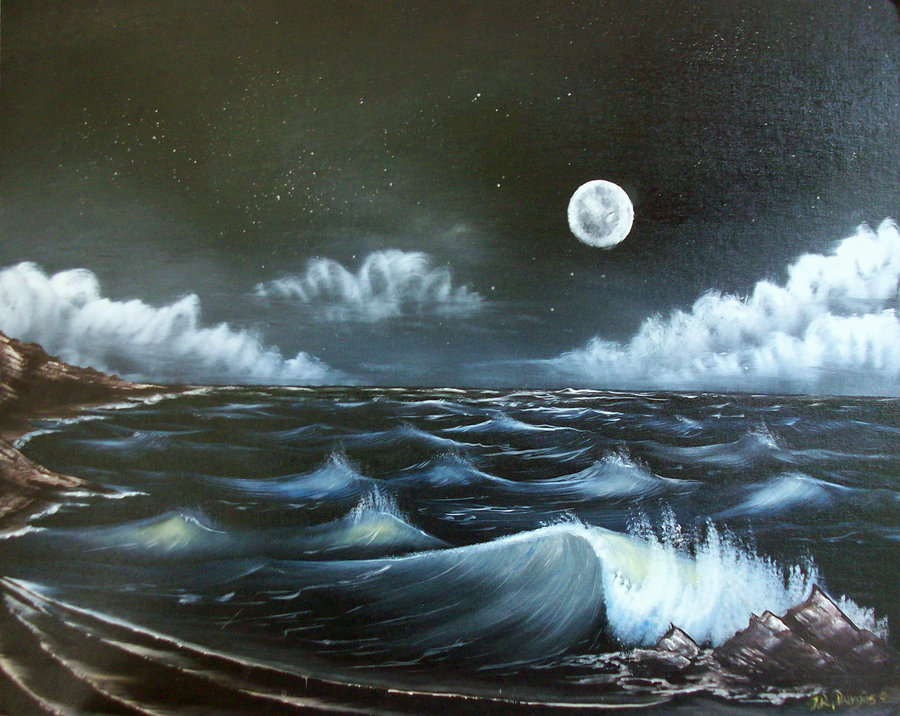 Ocean At Night Painting at PaintingValley.com | Explore collection of ...