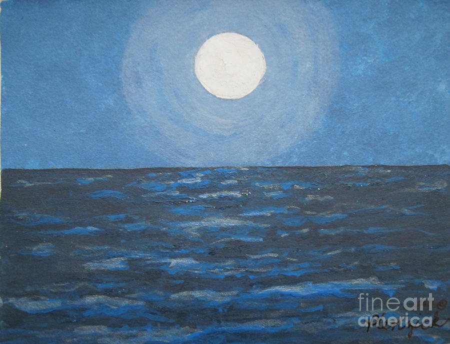 900x689 Ocean At Midnight Painting By Susan Plenzick - Ocean At Night Painting