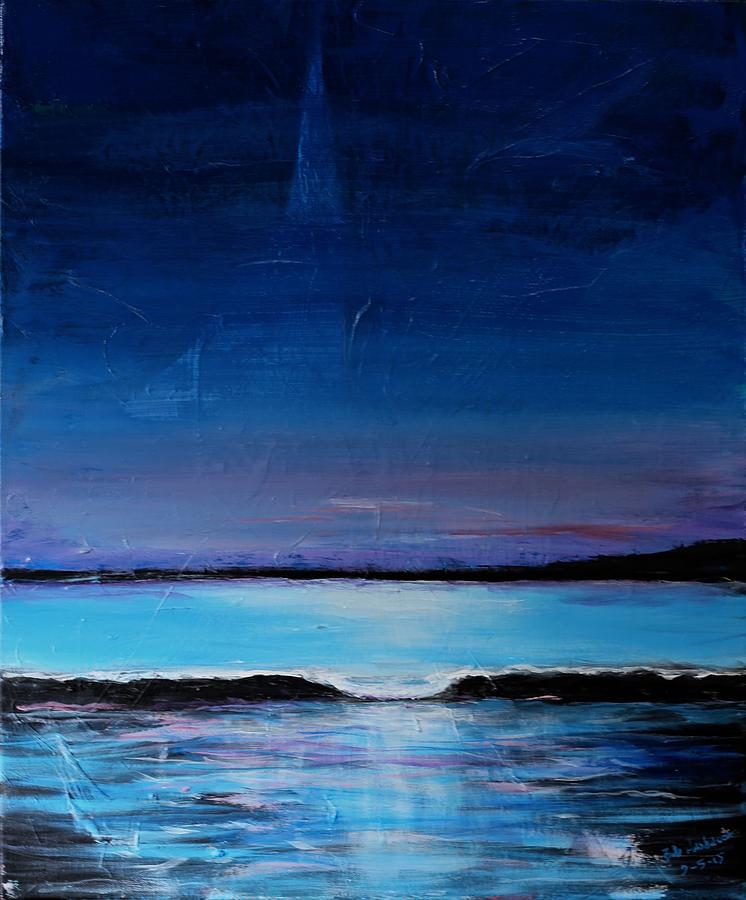 746x900 Ocean Light Over Ocean Night Painting By Bob Hasbrook - Ocean At Night Painting