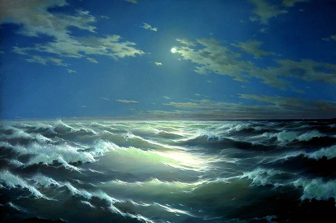 Ocean At Night Painting at PaintingValley.com | Explore collection of ...