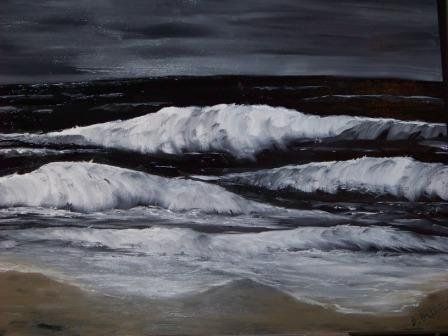 448x336 A Painting Of The Ocean - Ocean At Night Painting