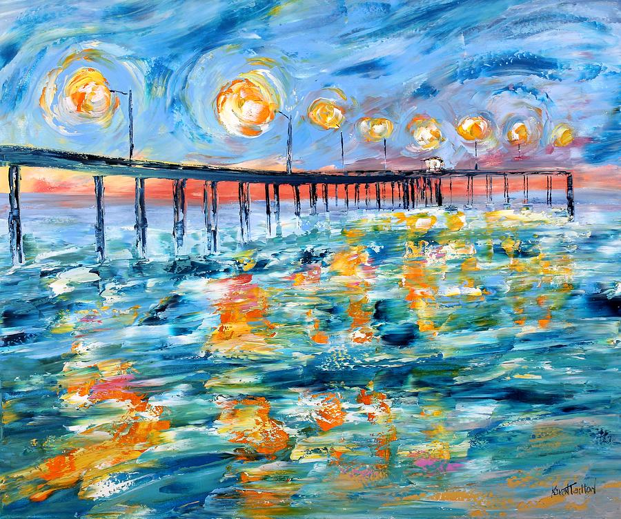 900x752 Ocean Beach Pier At Sunset Painting By Karen Tarlton - Ocean Beach Painting
