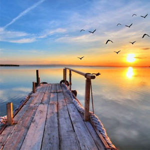 300x300 Sunset Bridge Painting Framed Print Canvas Wall Picture Romantic - Ocean Beach Painting