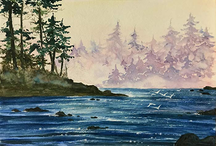 700x473 Coastline Original Hand Painted Watercolor Painting - Ocean Landscape Painting