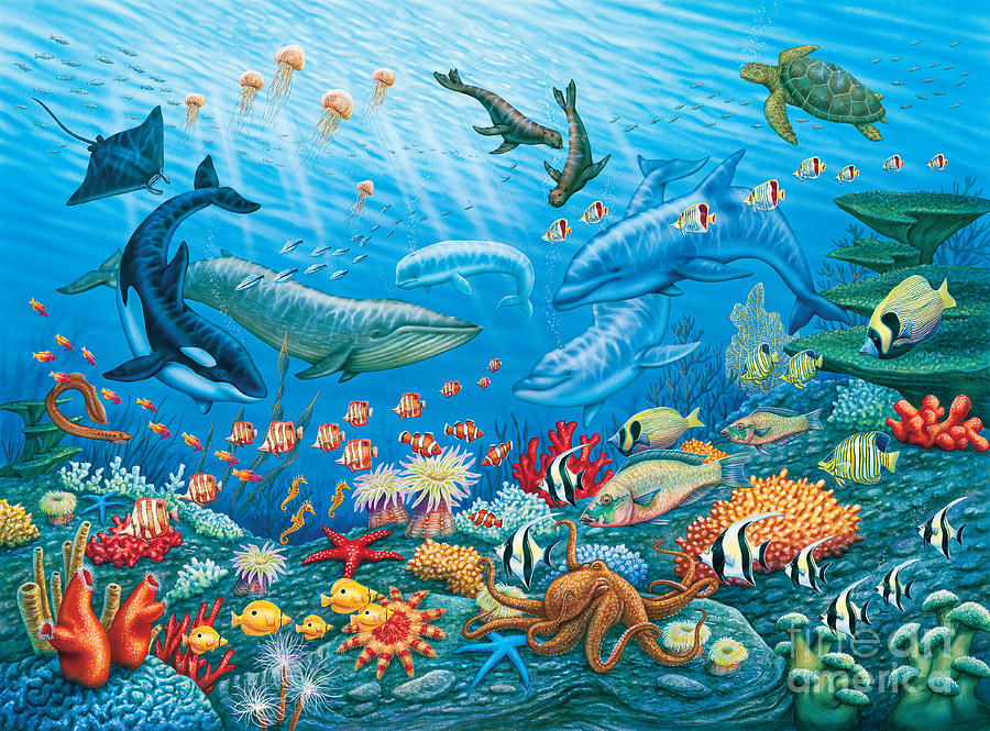 900x665 Ocean Life Painting By Phil Wilson - Ocean Life Painting
