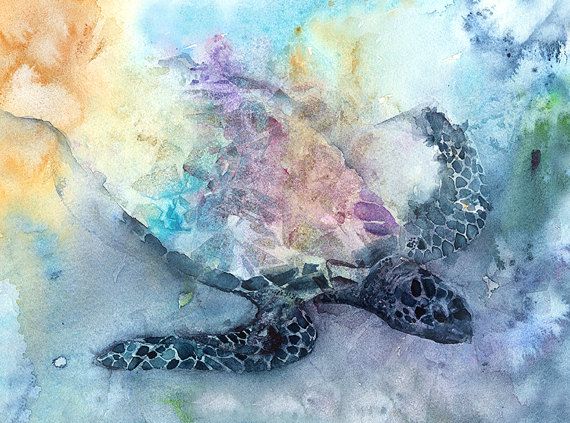 570x423 Sea Turtle Print Sea Turtle Watercolor Painting Turtle Painting - Ocean Life Painting
