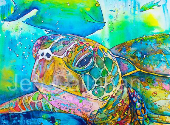 570x419 Turtle Coastal Decor, Sea Turtle Painting Reproduction Poster - Ocean Life Painting