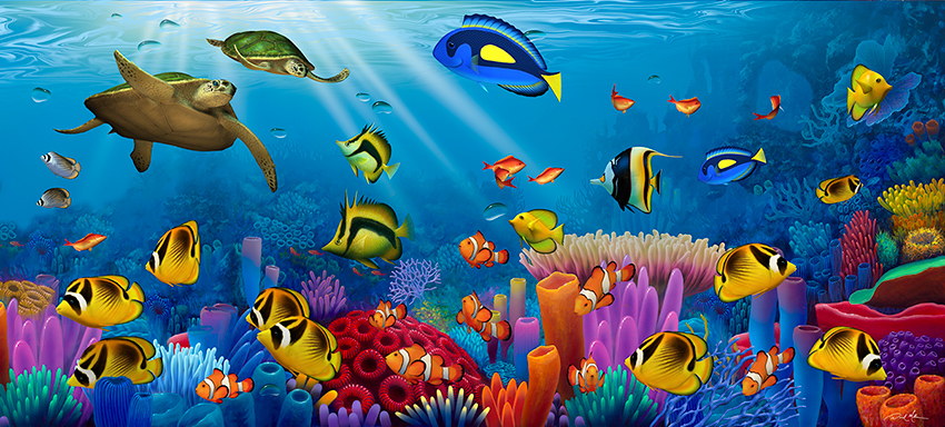 850x384 Turtle Painting Ocean Of Color - Ocean Life Painting