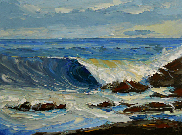 600x447 Ocean Power Original Pacific Surf Seascape Impression Oil Painting - Ocean Oil Painting