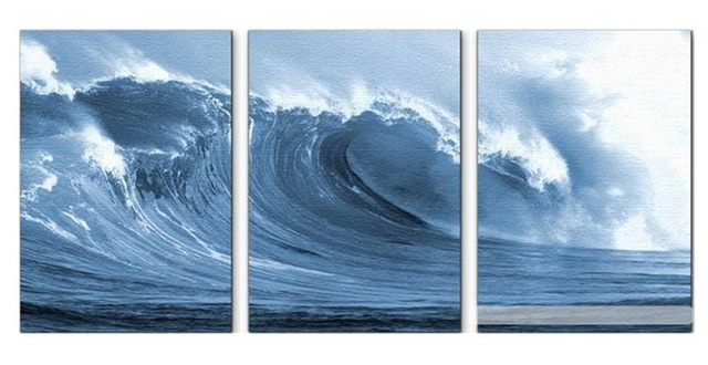 640x330 Hand Painted Ocean Waves Oil Painting On Canvas 3 Panel Picture - Ocean Oil Painting