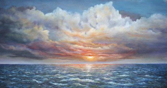 640x338 Katalin Luczay Artwork Florida Ocean Sunset Original Painting - Ocean Oil Painting