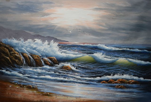 640x434 Hand Painted Modern Landscape Seascape Ocean Oil Painting - Ocean Oil Painting On Canvas