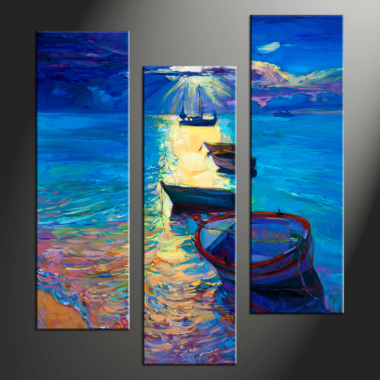 1280x1280 3 Piece Blue Ocean Sunrise Photo Canvas - Ocean Oil Painting On Canvas