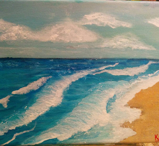 540x496 Ocean Painting Art Acrylic Original Tranquility 9 X 12 - Ocean Painting