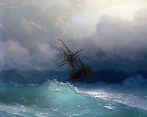 300x239 Storm At Sea Russian Seascape Ship Wreck Ocean Painting Art Real - Ocean Painting