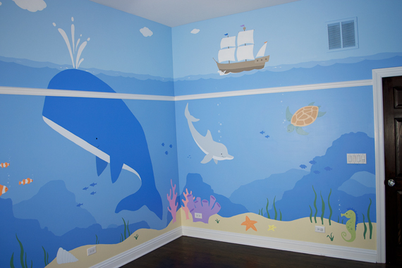 570x380 Children's Ocean Mural, Kids Underwater Mural, Children's Room - Ocean Painting For Kids