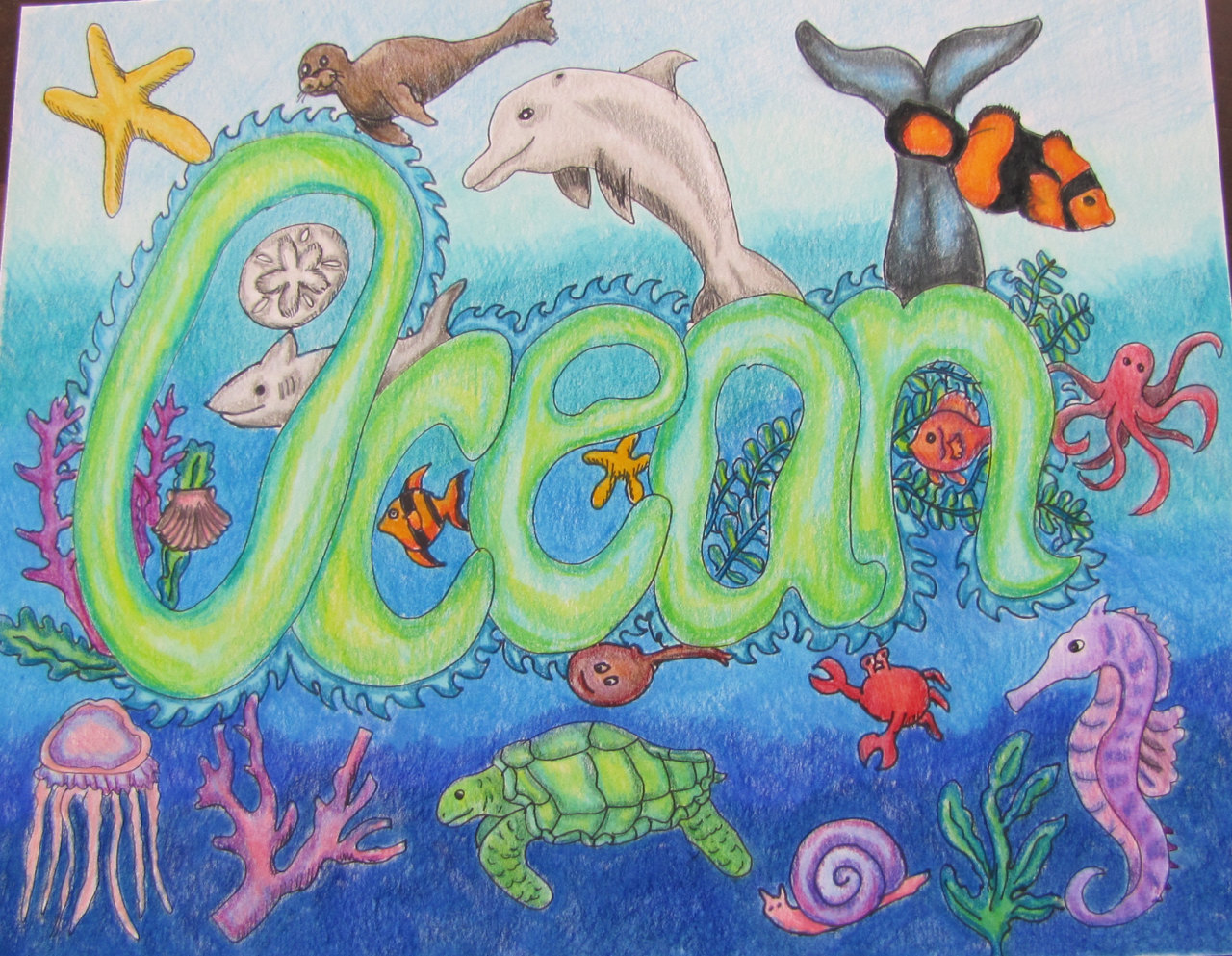1280x993 Ocean Painting Drawing Original Doodle Art Ocean Nursery Art - Ocean Painting For Kids