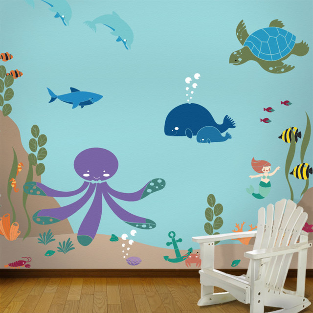 640x640 Under The Sea Ocean Wall Mural Stencil Kit For Painting - Ocean Painting For Kids