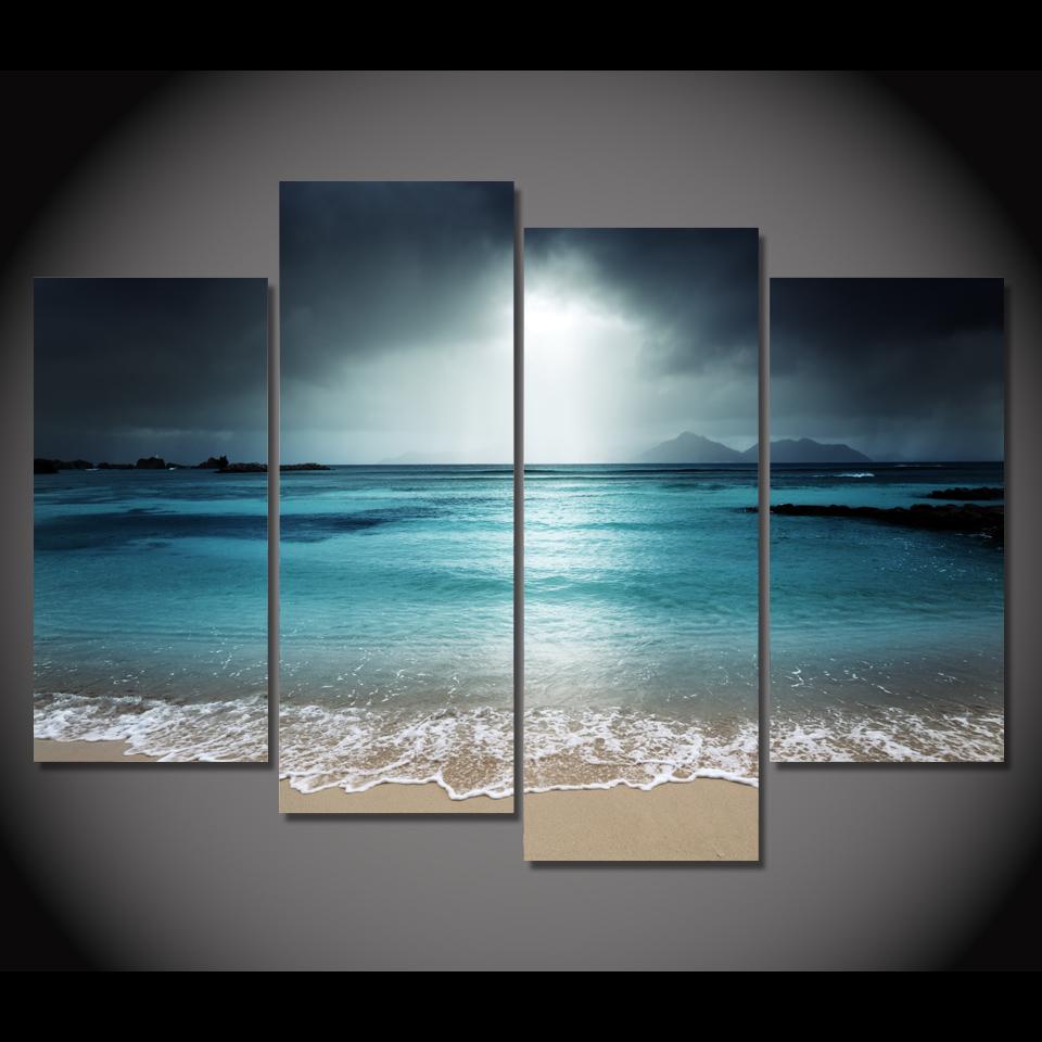 960x960 Hd Printed 4 Piece Canvas Sea Beach Wave Seascape Painting Beach - Ocean Painting On Canvas