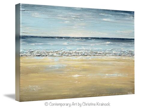 480x360 Print Fine Art Abstract Seascape Painting Beach Ocean Blue Beige - Ocean Painting On Canvas