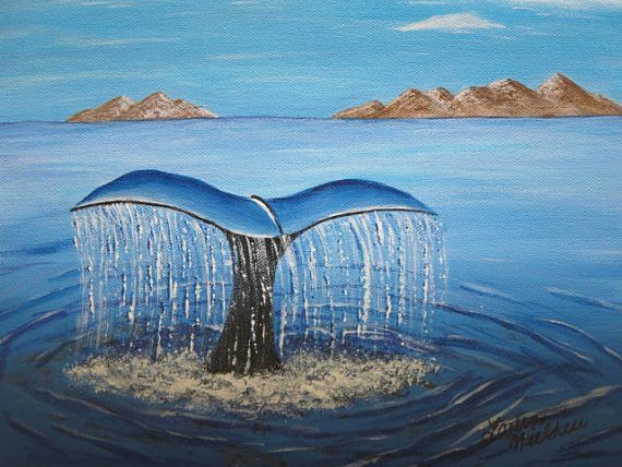 570x428 Original Painting Whale Tail Ocean Scene Acrylic On Canvas - Ocean Scene Painting
